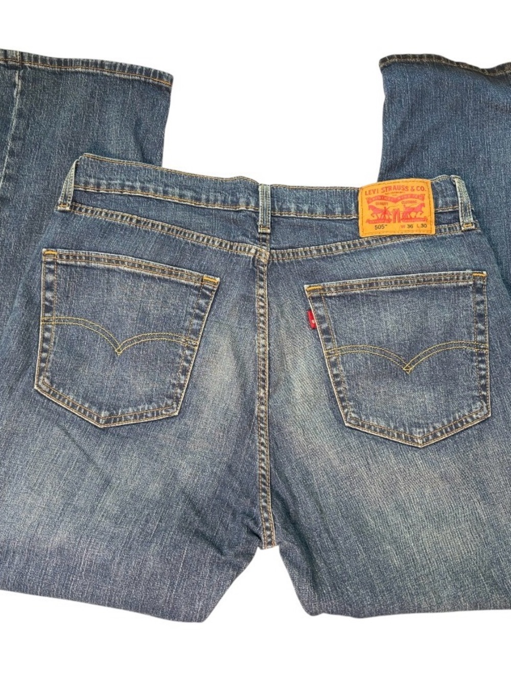 Levi's Men's 505 Regular Fit Jeans with rare blank tab size 36 x 30